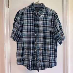 Y2K Vintage Woolrich Men's Navy and White Plaid Shirt